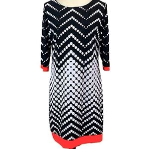 Studio One New York Black&White Polka Dot Sheath 3/4 Sleeve w/Orange Trim Size M
